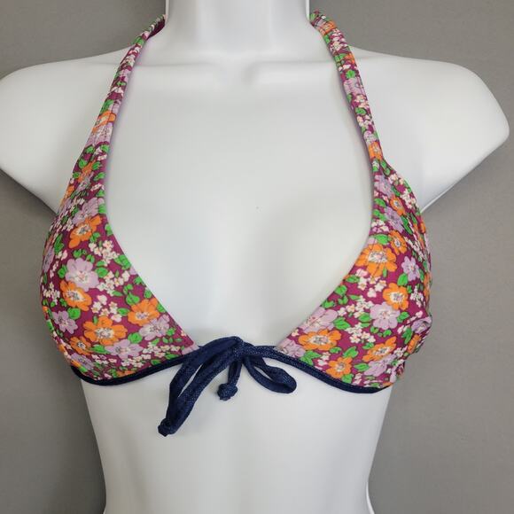 Agua Doce Brazilian Cheeky Bikini Swimsuit Womens M Triangle Top Floral Denim - Picture 4 of 16